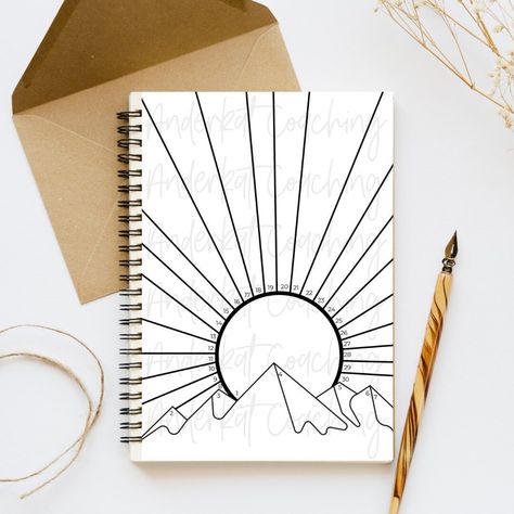 Mood Tracker Mountain, Mountain Mood Tracker, Bullet Journal Camping Theme, Desert Bullet Journal, Camping Bullet Journal, Visual Journal Ideas, Bujo Tracker, Bullet Journal Tracking, Bujo 2023