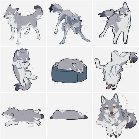 Wolfs by @rinrinwolf Wolf Pups Drawing, Wolf Laying Down Reference, Canine Drawing Reference, Wolf Fox Art, Brown Wolf Drawing, How To Draw Canines, Wolf Sleeping Drawing, Winter Drawing Reference, Chibi Wolf Drawing