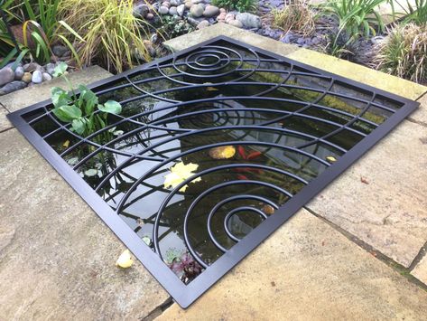 Pond Cover Ideas, Pond Fence, Aluminium Welding, Pond Covers, Koi Pond Design, Fish Pond Gardens, Kolam Koi, Goldfish Pond, Water Feature Wall