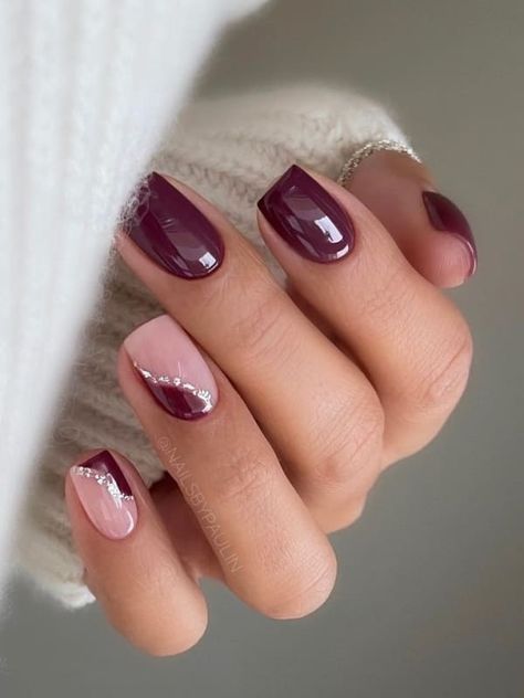 Burgundy Nail Designs, Nail Shapes Squoval, Kutek Disney, Wine Nails, Milky Nails, Squoval Nails, Short Gel Nails, Cute Simple Nails, October Nails