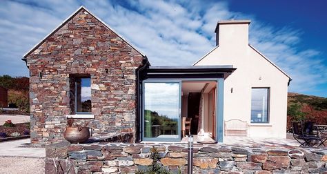 Despite its stop-start beginnings, this cottage in the west of Ireland delivers a traditional-but-stylish design with close-to-passive performance. Modern Irish Cottage, Irish Cottage Renovation, Traditional Irish Cottage, Irish House Plans, House Designs Ireland, Cottage Extension, Irish Houses, Cottage Modern, Farmhouse Renovation