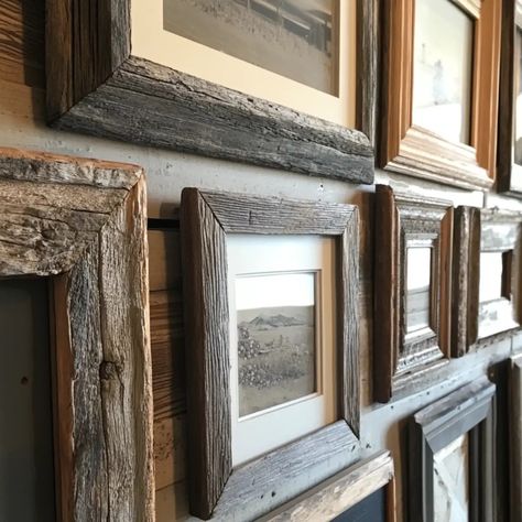 Barn Wood Picture Frames Old Barnwood Ideas, Wooden Bowls Diy, Salvaged Wood Projects, Barnwood Projects, Barn Wood Mirror, Pallet Picture Frames, Reclaimed Wood Picture Frames, Barn Wood Picture Frames, Diy Barn