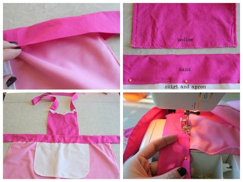 8 in 1 Princess Apron Tutorial – Gluesticks Princess Aprons Diy Free Pattern, Princess Apron Pattern, Diy Disney Princess Costume, Princess Peach Costume Diy, Disney Princess Aprons, Wheelchair Costumes, Cinderella 2, Dress Up Aprons, Princess Peach Costume