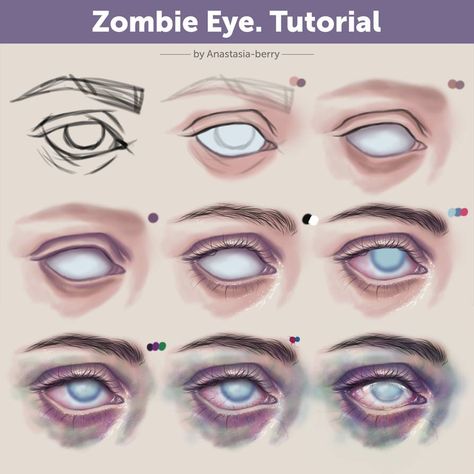 Zombie Eye. Tutorial by Anastasia-berry on DeviantArt Teeth Painting Art, Blind Eyes Drawing, Zombie Eye, Zombie Drawings, Zombie Eyes, Drawing Eyes, Anatomy Tutorial, Art Skills, Blind Eyes