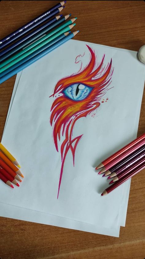 Phoenix Drawings, Dragon Eye Art, Drawing Colour Pencil, Colour Pencil Art, Phoenix Drawing, Art Dragon, Colour Pencil, Dragon Eye, Graphite Drawings