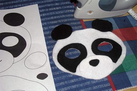 Hand embroider or zigzag stitch a smile if you like. Diy Panda Costume, Panda Costume Diy, Dr Seuss Diy Costumes, Diy Panda, Panda Costume, Panda Mask, Animal Masks For Kids, Panda Costumes, The Mask Costume