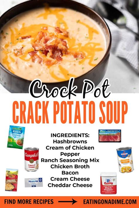 Potato Soup Crock Pot Easy, Potato Soup Crock Pot, Easy Crockpot Dinners, Crockpot Soup Recipes, Potato Soup Recipe, Crockpot Dishes, Crockpot Recipes Slow Cooker, Dinner Recipes Crockpot, Crock Pot Cooking