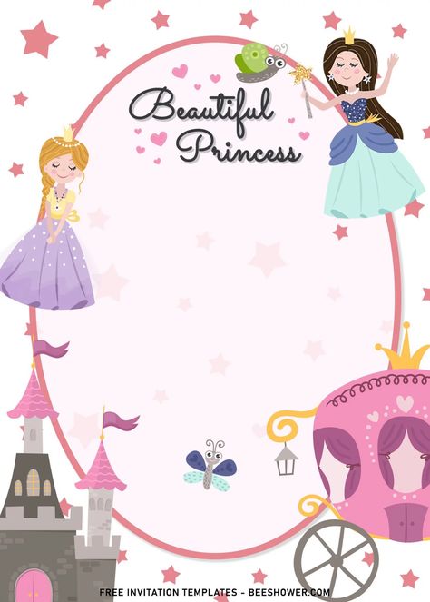 8+ Beautiful Hand Drawn Princess And Her Carriage Birthday Invitation Templates | Beeshower School Stickers Labels, Fairy Invitations, Princess Birthday Invitations, Princess Invitations, Happy Birthday Wallpaper, Birthday Wallpaper, Princess Wallpaper, Free Invitation Templates, Princess Drawings