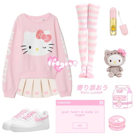 Cute Pink Fashion, Sanrio Outfits, Kawaii Outfit Ideas, Kitty Clothes, Hello Kitty Clothes, Kawaii Fashion Outfits, Roblox Outfit, Little Outfits, Pink Outfits