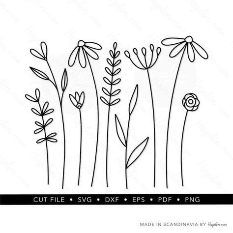 Simple Floral Svg, Wildflower Drawing Simple, Wildflower Stencil, Simple Flower Doodles, Wildflowers Wallpaper, Wildflower Svg, Wildflower Drawing, Traditional Tattoo Designs, Doodle Art Flowers