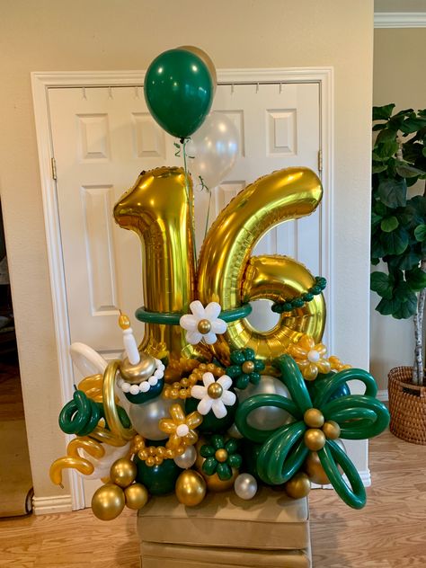 Green And Black Balloons, Estilo Skater, Black Balloons, Birthday Numbers, Number Balloons, Balloon Art, Balloon Bouquet, Green And Black, Party Birthday