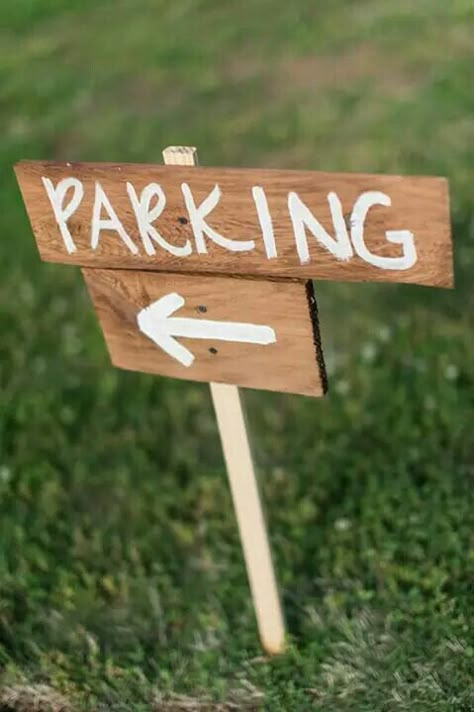 Outdoor Wedding Signage, Party This Way Sign Diy, Parking Sign Wedding, Road Wedding Signs, Parking Signs For Wedding, Wedding Sign Directions, Parking Signs Diy, Wedding Road Signs, Wedding Parking Sign