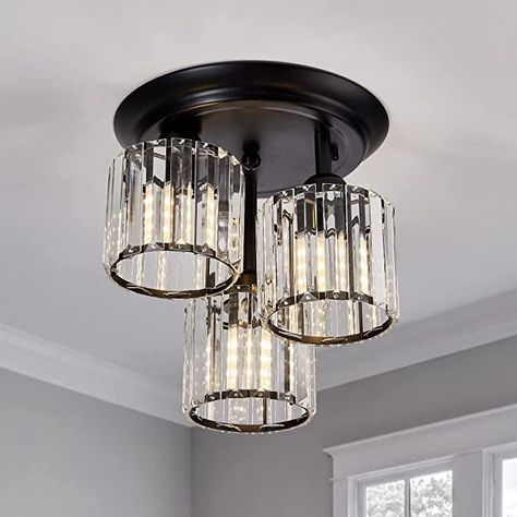 Black Semi Flush Mount Chandelier, Modern Bathroom Chandelier, Bathroom Ceiling Light Fixtures Ideas, Crystal Flush Mount Light, Black Semi Flush Ceiling Lights, Chandeliers For Low Ceilings, Kitchen Ceiling Lights Modern, Stairway Pictures, Flush Mount Bathroom Lighting