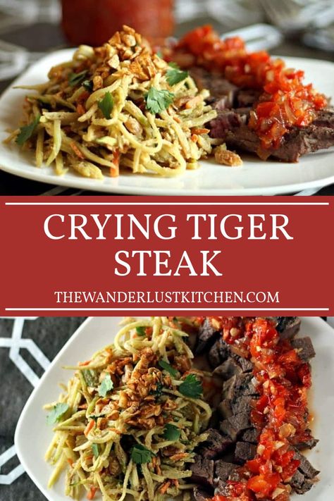 Savor the heat and sweet with our Crying Tiger Steak, also known as Crying Tiger Beef! Quick to prepare and topped with a vibrant Thai relish, it’s steak night done right. Crying Tiger Steak, Crying Tiger Beef, Steak Doneness, Steak Night, Asian Beef, Inspired Recipes, Kitchen Recipes, Relish, Main Course