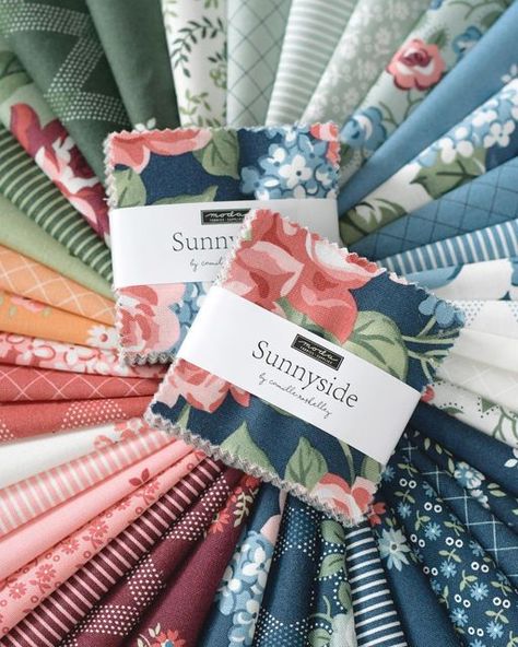 Sunnyside yardage and precuts by Camille Roskelley for Moda have arrived at Jelly Roll Shop! Full of beautiful vintage florals complimented by sweet basics in a fresh new color palette. Coastal blues blend with with olive greens, mulberry, coral pinks, and even some soft oranges for added sunshine to create a timeless feel. It is such a joy to sew with, and sure to brighten even a cloudy day. 100% cotton fabric Moda Fabric Collections, Coastal Blues, Camille Roskelley, Vintage Florals, Bird Quilt, Quilt Labels, Quilt Material, Tree Quilt, Mini Charm