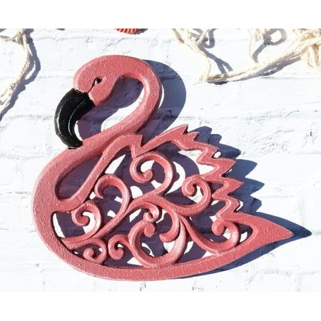 This Pink Flamingo Table Trivet is 8.25" Long, 7.25" Wide and 0.5" thick approximately. It weighs about 1 pound.  This Pink Flamingo Table Trivet is made of cast iron, individually hand crafted, painted and polished. Color Tone may vary slightly from pictures.  This cast iron trivet is sure to become an everyday staple of your home kitchen and dining dcor. Cast iron is one of the best materials to use in your kitchen. Its ability to retain heat and its sturdiness means that this trivet is perfec Flamingo Centerpiece, Plastic Pink Flamingos, Pink Flamingo Decor, Flamingo Table, Pink Flamingo Birthday, Pink Flamingo Party, Camper Art, Pink Flamingos Birds, Fancy Flamingo