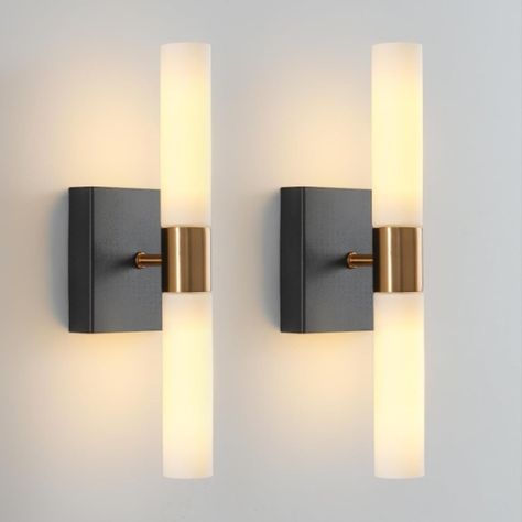 Wall Sconces Set of Two Black and Gold Wall Lights With White Frosted Glass Shade Modern Wall Lamp for Bathroom Living Room Indoor Vanity Up and Down Sconces Wall Lighting for Hallway Staircase Lamp For Bathroom, Gold Wall Lights, Sconces Living Room, Contemporary Light Fixtures, Modern Wall Lamp, Bathroom Sconces, Bathroom Wall Sconces, Modern Wall Sconces, Modern Sconces