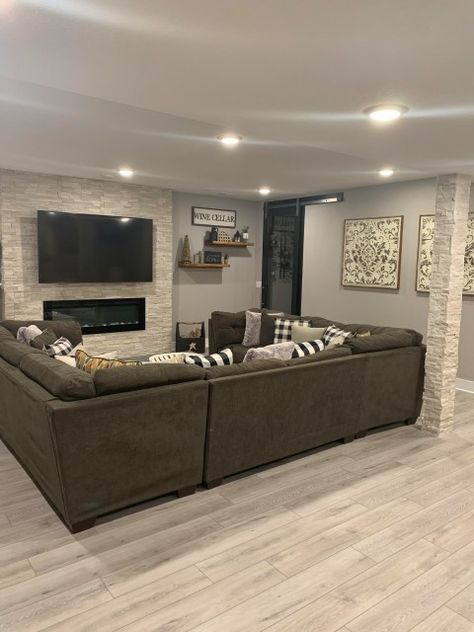 Cozy Basement Ideas Rustic Modern, Small Finished Basements, Transitional Basement, Gray Basement, Basement Finish, Contemporary Basement, Dream Basement, Basement Furniture, Rustic Basement