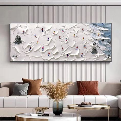 Sport Painting, Skiing Art, Sports Painting, Ski Decor, Ski Sport, Paint Canvas, Snowy Mountain, White Snow, Acrylic Oil Painting