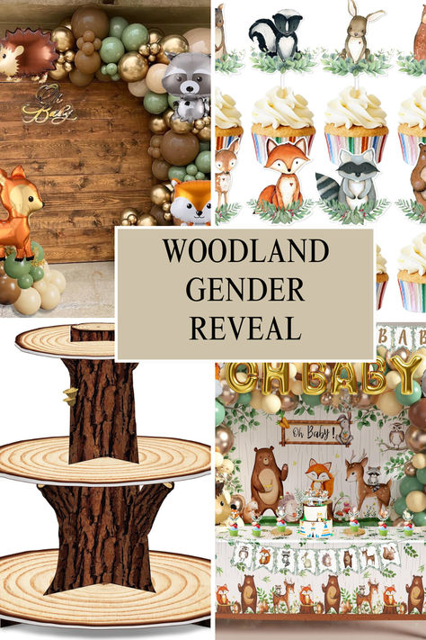 woodlandgenderrevealideas Woodland Theme Gender Reveal, Mushroom Gender Reveal, Hunting Gender Reveal Ideas, Forest Scavenger Hunt, Woodland Gender Reveal, Unique Gender Reveal Ideas, Creative Party Themes, Gender Reveal Baby Shower Ideas, Unique Gender Reveal