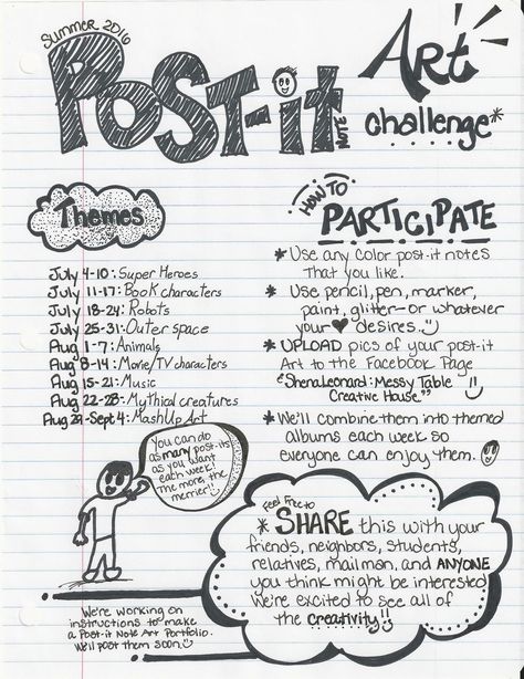 » Post-It Note Art Challenge This will be super-fun to do!! (= Art Notes Artists, Post It Masterpiece, Post It Note Art Show, Post It Art Wall, Post It Note Art Drawing, Post It Note Art, Sticky Note Art, Messy Notes, Note Drawing