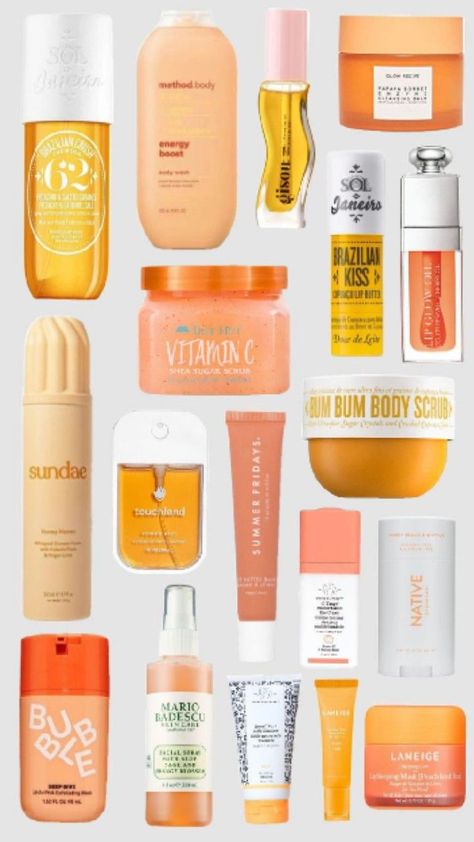 Skincare Pictures, Preppy Skincare Products, Orange Skincare, Yellow Skincare, Papaya Sorbet, Skincare Preppy, Skincare Sets, Orange Skin, Preppy Inspiration