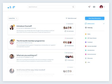 Great work from a designer in the Dribbble community; your best resource to discover and connect with designers worldwide. Community Web Design, Community Ui Design, Forum Website Design, Modal Ui Design, Community Ui, List Ui, Web Design User Interface, Flat Web Design, Community Design