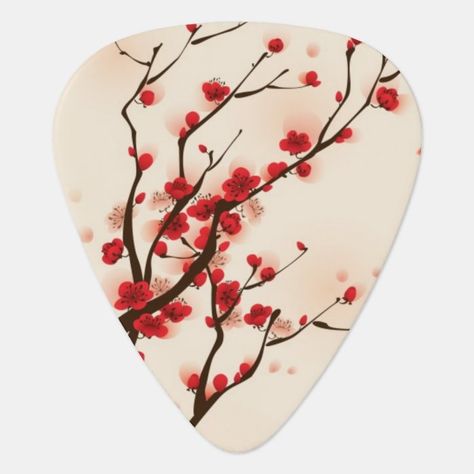 Oriental style painting, plum blossom in spring 2 Guitar Pick Gender: unisex. Age Group: adult. Cherry Blossom Guitar, Instrument Crafts, Guitar Pick Art, Acoustic Guitar Cake, Cool Guitar Picks, Instrument Craft, Ukulele Art, Acoustic Guitar Case, Guitar Painting