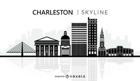 Charleston city skyline silhouette #AD , #sponsored, #Ad, #city, #skyline, #silhouette, #Charleston South Carolina Outline, Landscape Silhouette, Nice City, City Skyline Silhouette, Skyline Silhouette, Skyline Design, Outline Illustration, Travel City, Silhouette Illustration