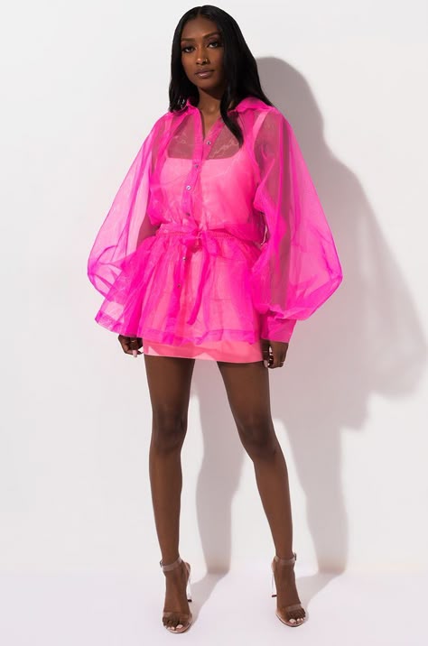 Stylish Naija, Transparent Fabric, Combination Fashion, Neon Outfits, Sheer Shirt, Looks Street Style, Pink Outfits, Fashion Design Clothes, Button Down Blouse