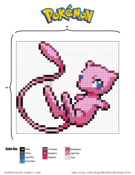 Mew Perler Bead Pattern, Mew Perler Bead, Mew Perler, Pokemon Perler Bead Patterns, Pokemon Challenge, Mew Pokemon, Geeky Cross Stitch Patterns, Pokemon Cross Stitch Patterns, Pokemon Perler