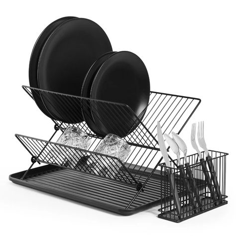 Belfry Kitchen Foldable Dish Drainer & Reviews | Wayfair.co.uk Draining Board, Order Kitchen, Space Saving Kitchen, Plate Rack, Diy Plumbing, Cutlery Holder, Dish Drainers, Dish Rack, Plate Racks