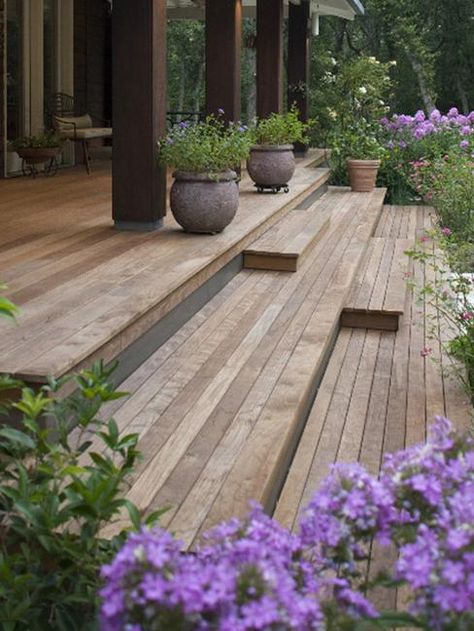 Outdoor Staircase Design, Modern Ideas and Materials Outdoor Staircase Design, Outdoor Staircase, Front Porch Planters, Terrasse Design, Staircase Design Modern, Wooden Deck, Deck Designs Backyard, Outdoor Stairs, Terrace Design