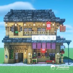 Minecraft Storefront Ideas, Cute Japanese Minecraft Houses, Minecraft Ramen Cart, Minecraft Anime House, Minecraft Cashier Counter, Minecraft Japanese Build Ideas, Minecraft Storehouse, Minecraft Sushi Restaurant, Minecraft Ramen Shop