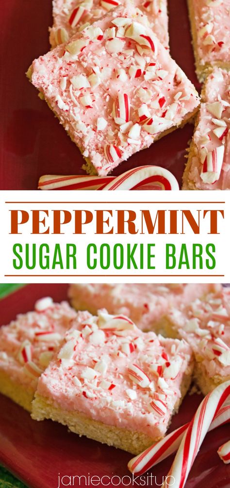 Peppermint Sugar Cookie Bars – Jamie Cooks It Up Sugar Cookie Peppermint, Peppermint Delight Dessert, Peppermint Cookie Bars, Peppermint Sugar Cookie Bars, Peppermint Bars, Trendy Desserts, Desserts Bars, Holiday Party Desserts, Christmas Cookie Bars