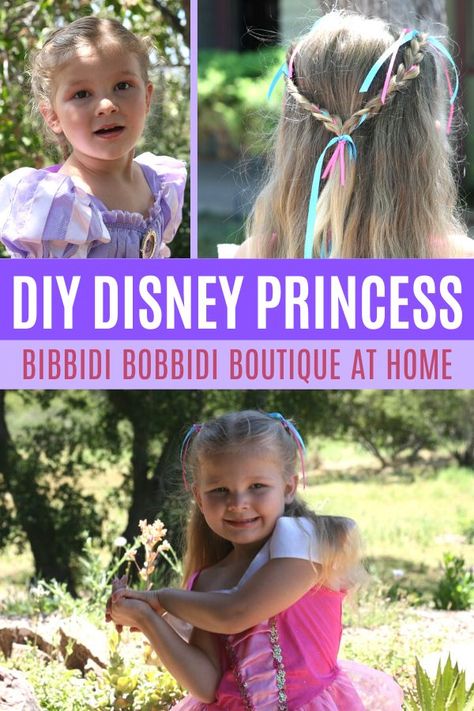 Create your own DIY Bibbidi Bobbidi Boutique at home or in your hotel room for magical princess transformations on a budget! Find out costume and hairstyle tricks and how to create pixie dust magic for your princess at home (for a fraction of the cost of the BBB splurge!) #Disney #DisneyTravel #TravelwithKids #Disneytips #BibbidiBobbidiBoutique #DisneyPrincess #Princess #AtHome #budgetDisney Bibbity Bobbity Boutique, Hairstyle Tricks, Ideas For Costumes, Disney Hairstyles, Hairstyles And Makeup, Bibbidi Bobbidi Boutique, Princess Makeover, Magical Princess, Disney Princess Outfits