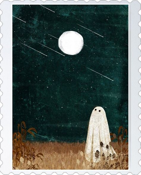 Katherine Blower, Sheet Ghost, Arte Peculiar, Meteor Shower, Hur Man Målar, Modern Art Deco, A Ghost, Cute Ghost, Halloween Art