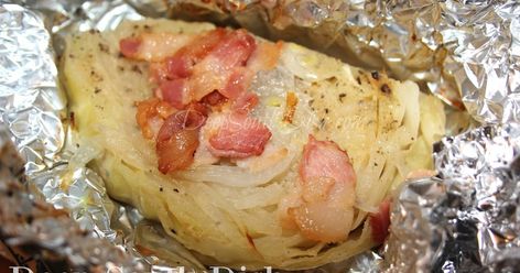 Foil Packet Baked Cabbage Wedges from Deep South Dish blog - Wedges of cabbage, seasoned, sprinkled with bacon, and wrapped tightly in foil packets, great for the oven, campfire or grill. Baked Cabbage Wedges, Vegan Camping Food, Cabbage Wedges, Foil Pack Dinners, Foil Packet Dinners, Baked Cabbage, Foil Pack Meals, Foil Dinners, Foil Packet Meals