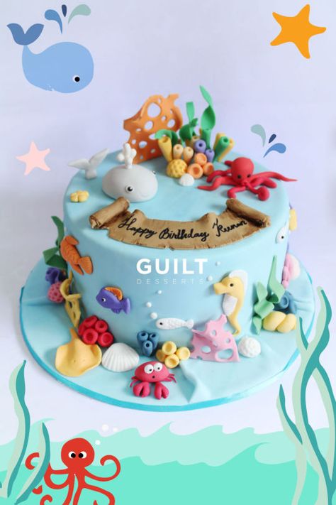 under the sea cake                                                                                                                                                      More Aquarium Cake, Under The Sea Cake, Present Cake, Sea Cake, Ocean Cakes, Christening Cakes, Cake Christmas, Sea Cakes, Life Under The Sea