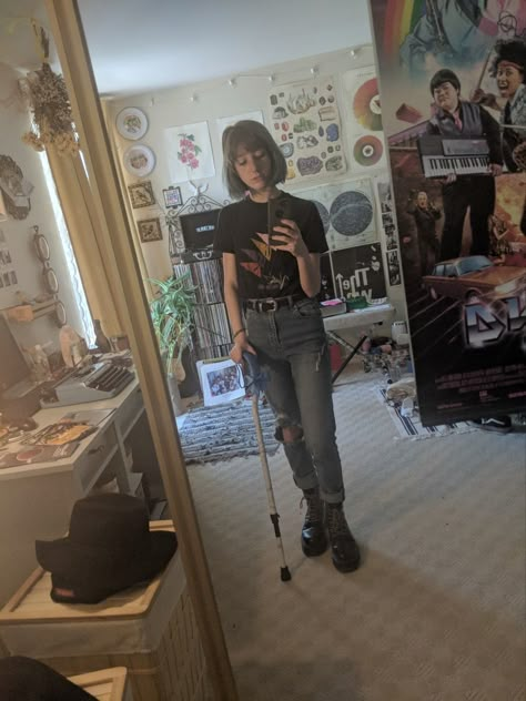 Cripple Punk Aesthetic, Cane Drawing Reference, Forearm Crutches Aesthetic, Mobility Aids Aesthetic, Forearm Crutches Pose Reference, Person With Cane Reference, Mobility Aid Aesthetic, Disabled Pose Reference, Wheelchair Pose Reference