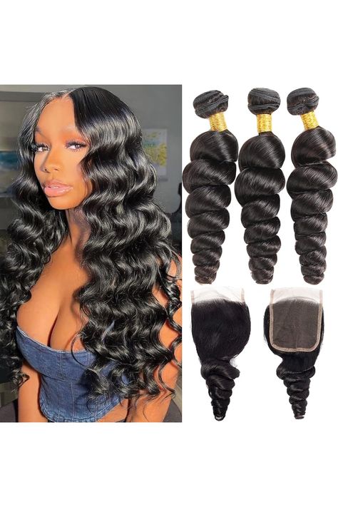 Loose Wave Bundles With 4X4 Lace Closure Free Part (20 20 20 18) Loose Wave Human Hair Bundles Loose Deep Wave Hair 3 Bundles with Closure 12A Grade 100% Unprocessed Brazilian Virgin Hair Extensions Loose Deep Wave Hair, Loose Wave Bundles, Deep Wave Hair, Loose Deep Wave, Wig Colors, Bundles With Closure, Deep Wave Hairstyles, Human Hair Bundles, Brazilian Virgin Hair