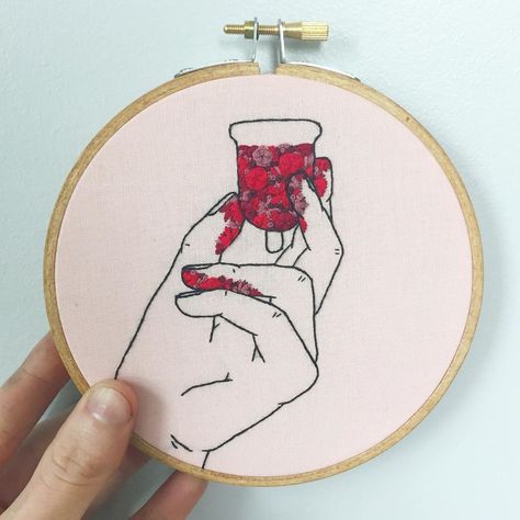 Feminist Embroidery, Hand Stitched Embroidery, Embroidered Hoop, Wooden Embroidery Hoops, Contemporary Embroidery, Menstrual Cup, Simple Embroidery, Feminist Art, Hand Embroidery Stitches