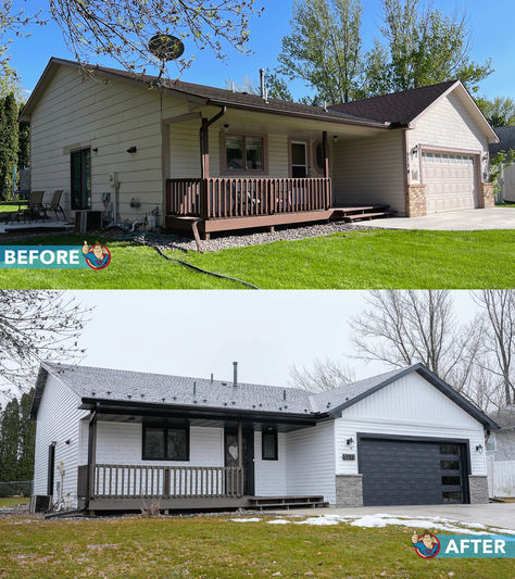 Check out this stunning transformation 🤩 An amazing exterior makeover that took this home from dated to dazzling! 🏡 #HomeRenovation #BeforeAndAfter #CurbAppeal #ExteriorDesign #HomeImprovement #MNContractor Single Story House Exterior, House Exterior Before And After, Single Story House, Exterior Home, Exterior Makeover, Story House, Curb Appeal, Old And New, Home Renovation