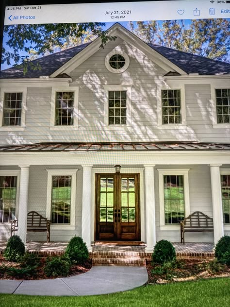 White Exterior Window Trim, Exterior House Color With White Windows, Beige Exterior House Colors, Old House Exterior, Oxford House, Exterior Updates, Door And Window Design, Lake Houses Exterior, Window Trim Exterior