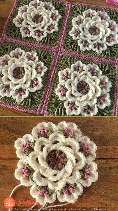 cute crochet coaster ideas - crochet coaster beginner - crochet coaster pattern Crochet Flower Squares, Beau Crochet, Projek Menjahit, Confection Au Crochet, Crocheted Flowers, Crochet Blocks, Pola Sulam, Crochet Simple, Crochet Square Patterns