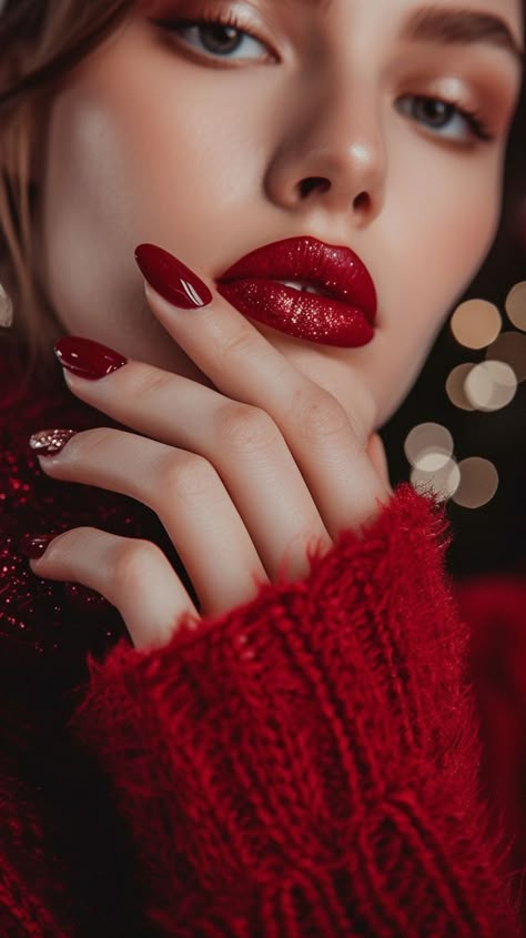 Nails Photoshoot Ideas, Red Nail Inspiration, Nails Photoshoot, Red Nail Ideas, Red Lipstick Makeup Looks, Match Nails, Beauty Killer, Crown Aesthetic, Red Lipstick Makeup