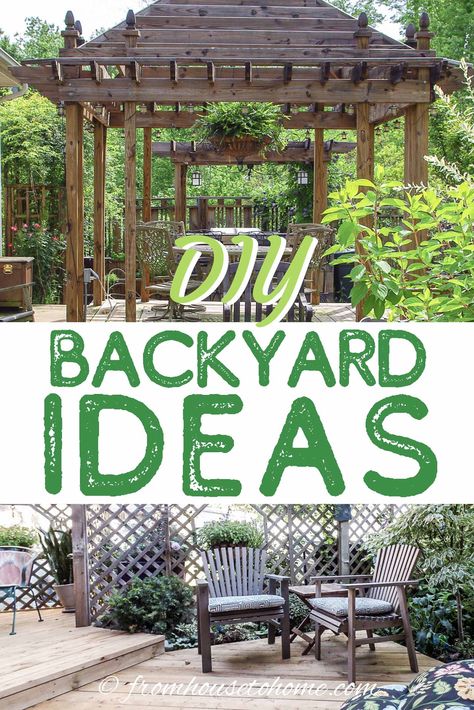 DIY Backyard Ideas (15 Awesome Projects To Build A Better Yard) | Gardening Ideas Diy Backyard Projects, Diy Backyard Ideas, Outdoor Bar Area, Easy Backyard Diy, Backyard Swings, Backyard Shade, Garden Arbor, Backyard Paradise, Outdoor Diy Projects