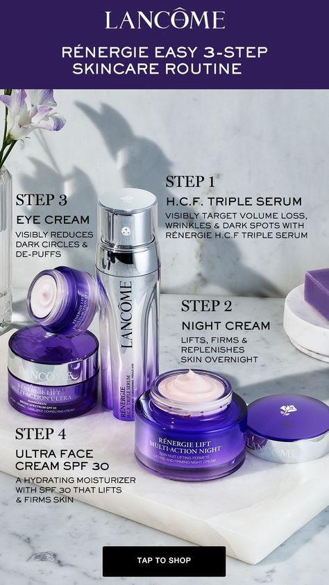 The best skincare routine to lift, plump and firm skin: Lancôme Rénergie collection. Easy Skincare Routine, Easy Skincare, Lancome Skincare, Nighttime Skincare Routine, Best Skincare Routine, Lancome Renergie, Antiaging Skincare Routine, Face Skin Care Routine, Skincare Collection