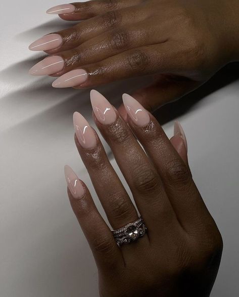 Pearlesant Nails, Bone Nail Color, Medium French Almond Nails, End Of Summer Almond Nails, Almond Nails With A Point, Simple Bridal Nails Designs, Long Pink Almond Nails, Simple Nails Stiletto, Almond Nails Long Baddie