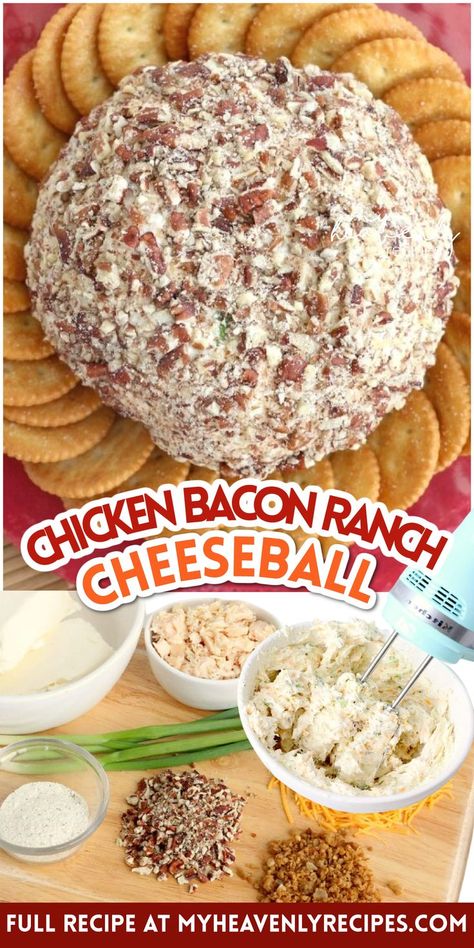 Chicken Cheeseball, Cheese Ball With Bacon, Chicken Cheese Ball, Ranch Cheeseball, Bacon Ranch Cheeseball, Bacon Ranch Cheese Ball Recipe, Cheeseball Recipe, Cheese Ball Recipes Easy, Cream Cheese Ball